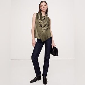 Banana Republic Brown Silky-Crepe Fringe Top